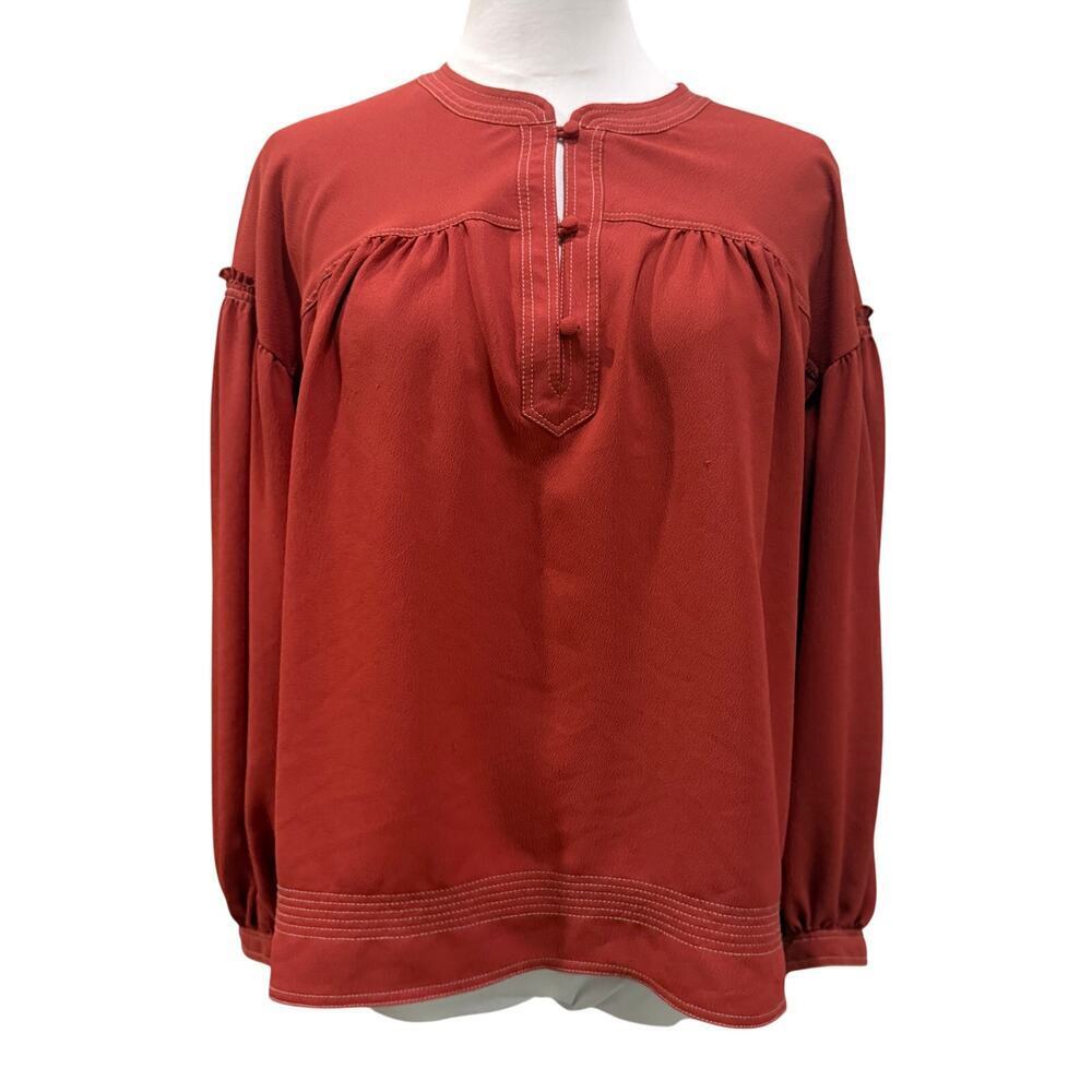 Joie Desert Spice Mirna Crepe Orange Boho Peasant Blouse Balloon Sleeve Flowy XS